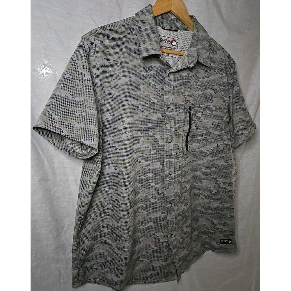 Canada Weather Gear Sportswear Short Sleeve Button Shirt, Sz Large, Camouflage - Picture 3 of 8